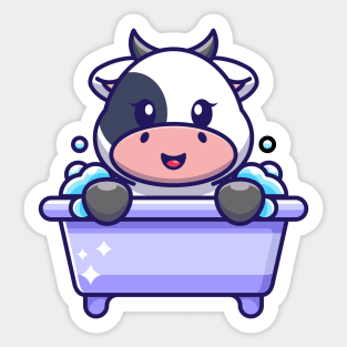 Cute cow in a bathtub cartoon character Sticker